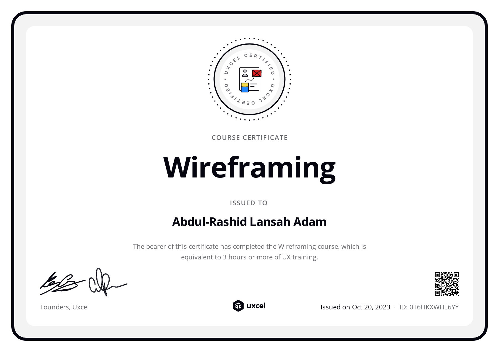 Abdul-Rashid Lansah Adam's certificate